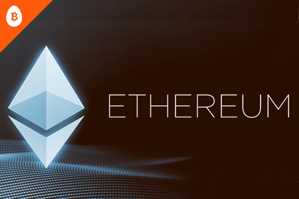 Ethereum logo and the word ethereum appear against a black background