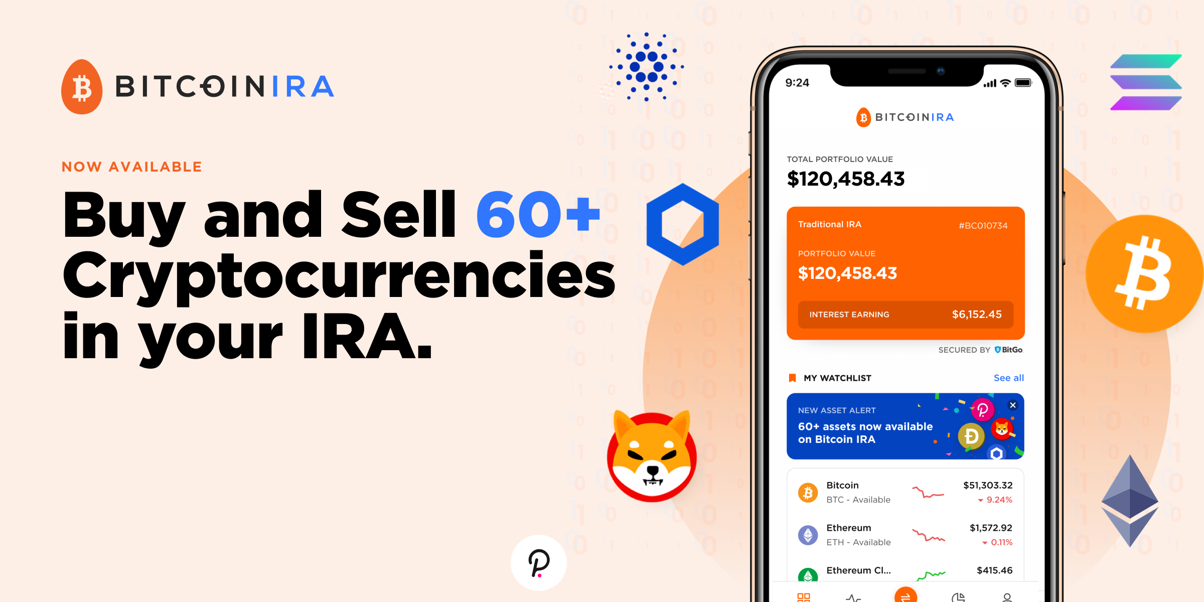 A smartphone with bitcoin ira app and crypto logos