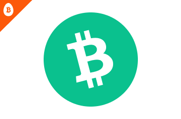 Bitcoin cash logo sits on a white background with the bitcoin ira logo in the left corner