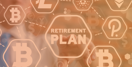 Numerous cryptocurrency logos are shown along with "retirement plan."