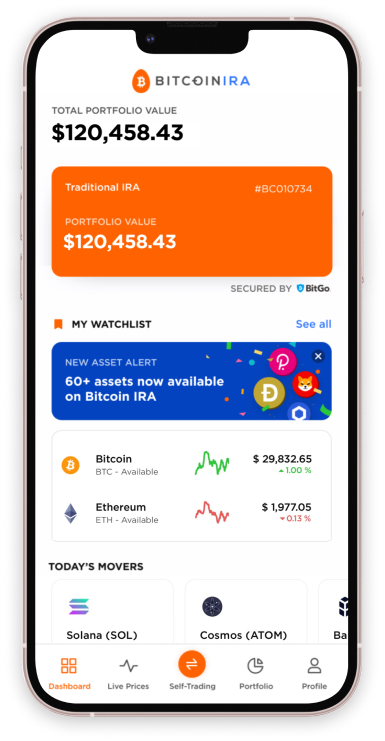 The mobile application for BitcoinIRA.