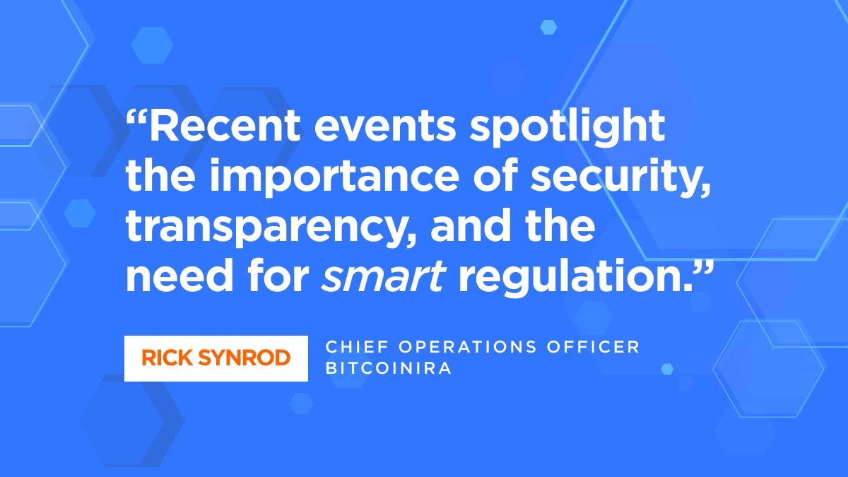 The following quote from Rick Synrod is displayed on a blue background: "Recent events spotlight the importance of security, transparency, and the need for smart regulation."